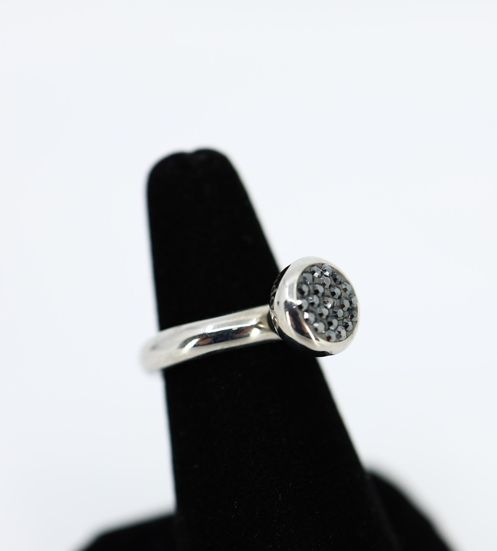 A3 QUDO Interchange Ring Crystal Black Silver Finish Size 54 US 7